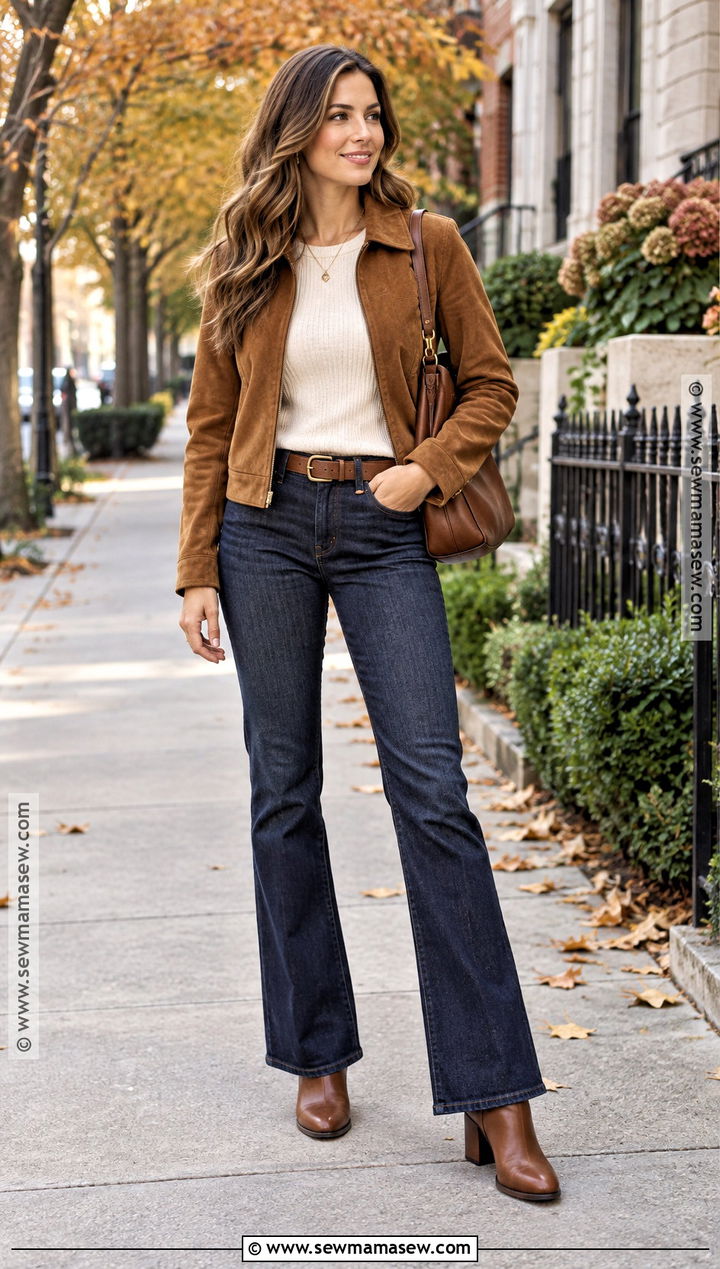 Suede Jacket and Dark Wash Jeans Fall Outfit - 15 cute fall 2026 outfits
