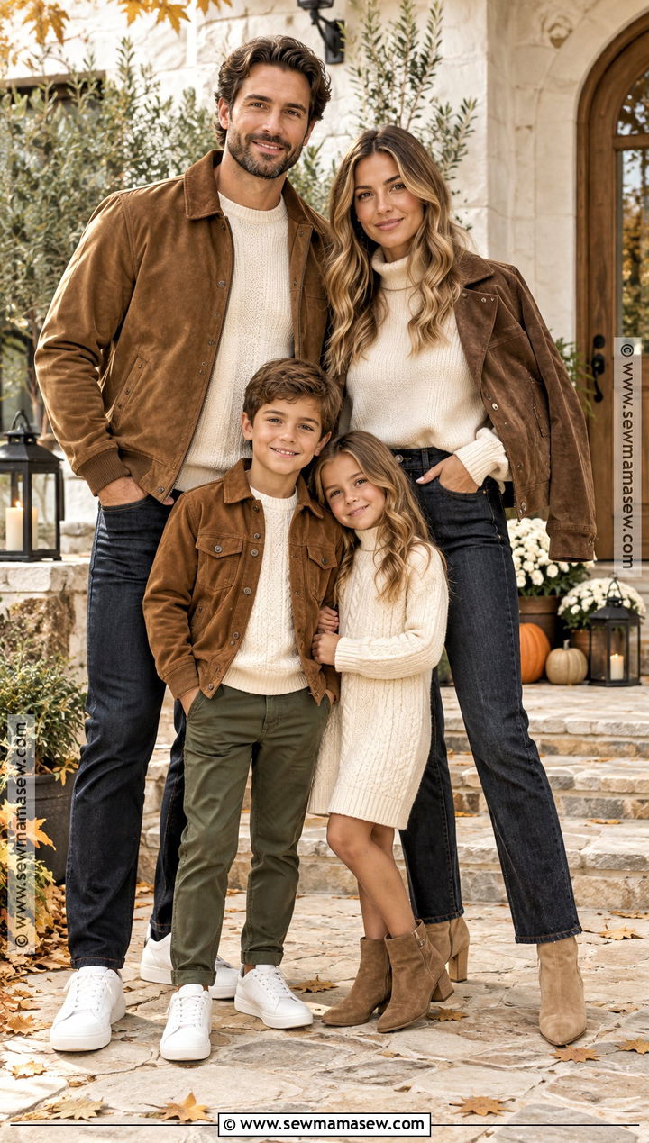 Suede Jacket and Ivory Knit Thanksgiving Family Outfit - 25 thanksgiving family outfits