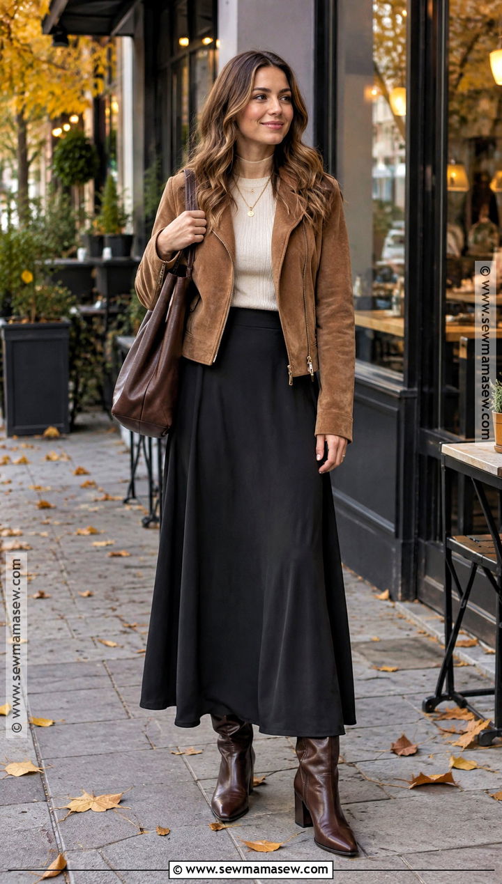Suede Jacket and Maxi Skirt Autumn Outfit - 20 autumn outfits 2026 women trends