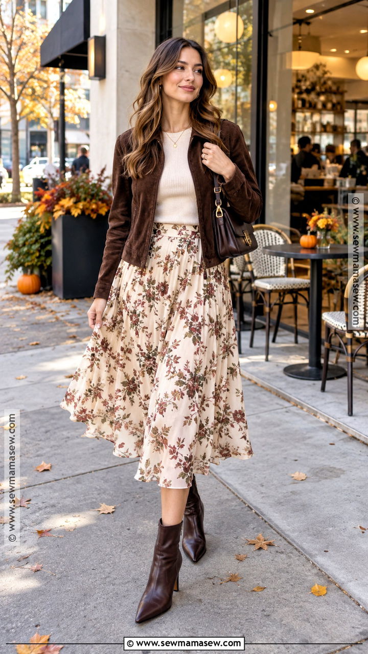 Suede Jacket and Midi Skirt Fall Outfit - 20 Fall Inspiration Outfits