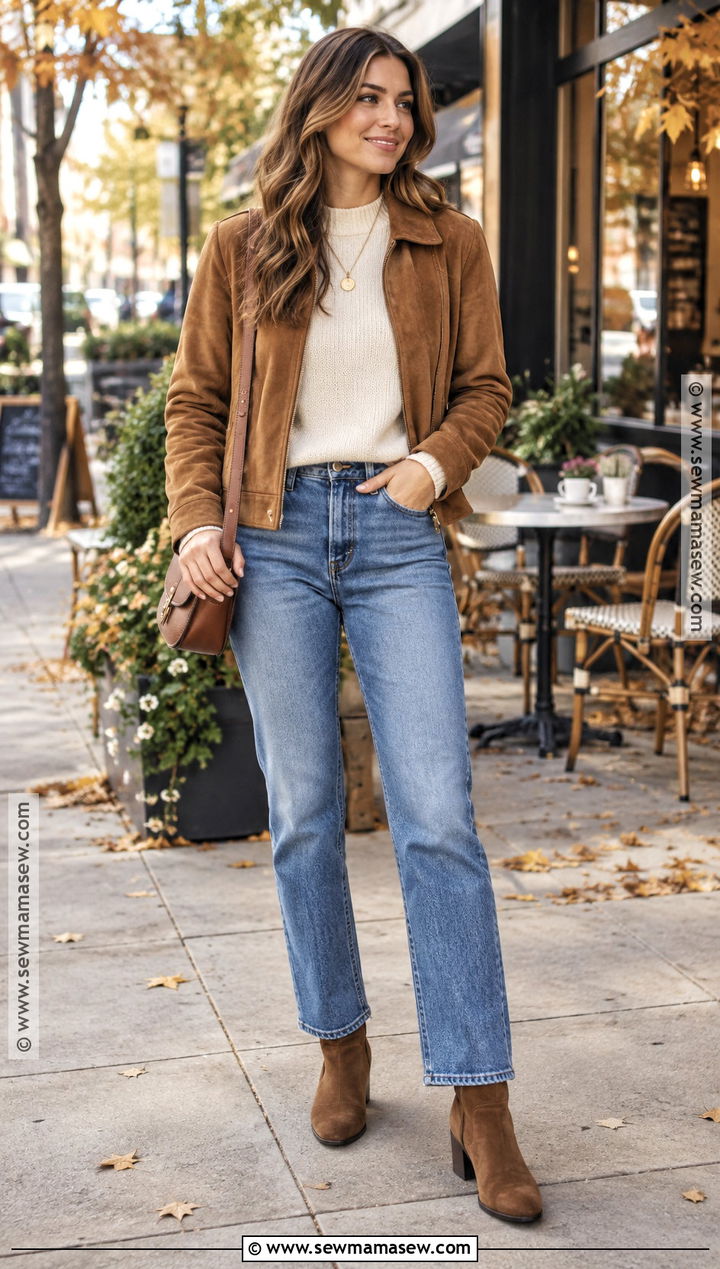 Suede Jacket and Straight Leg Jeans Outfit - 15 fall winter outfits 2026