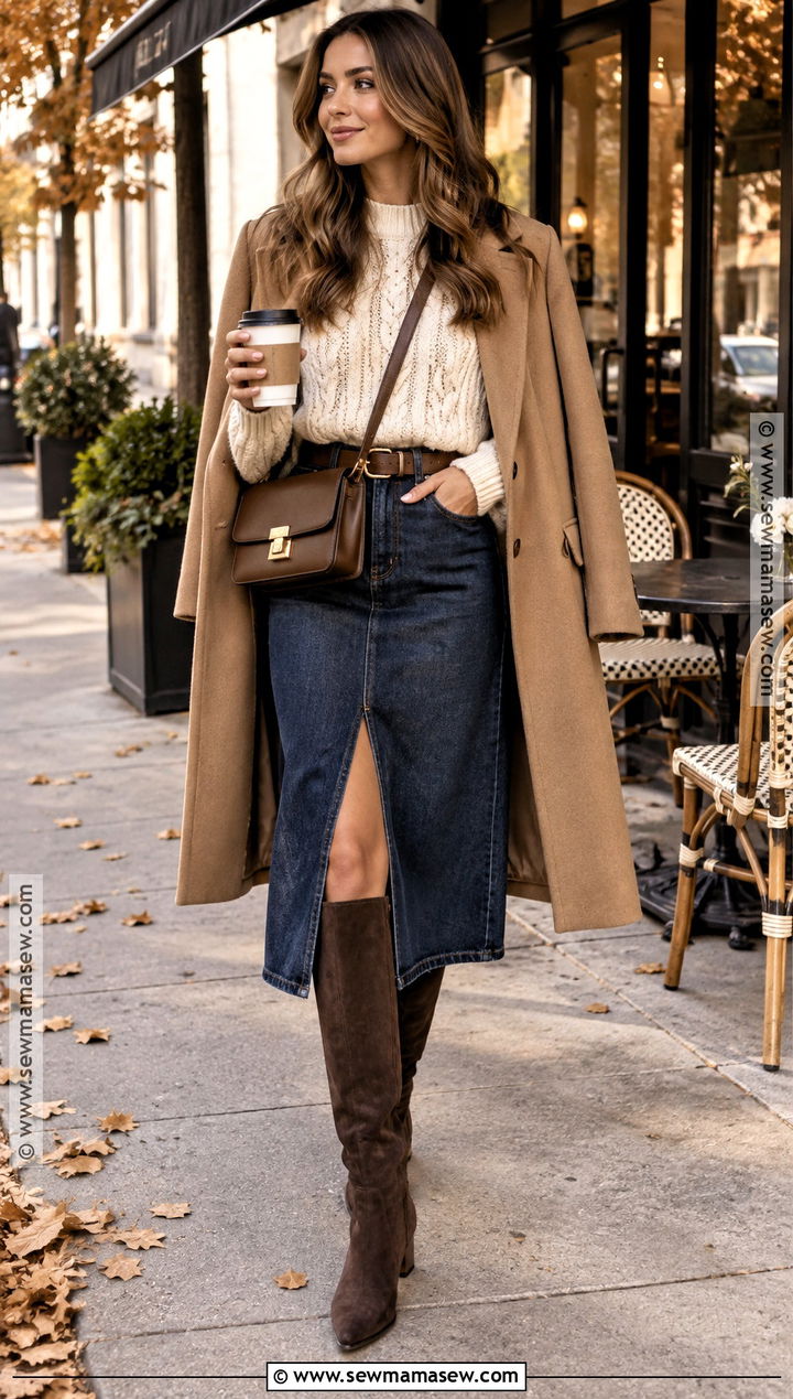 Suede Knee High Boots With Denim Skirt - 15 autumn knee-high boots