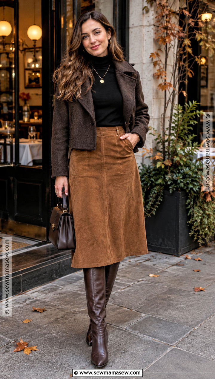 Suede Midi Skirt And Turtleneck Fall Dinner Date Outfit - 25 fall dinner date outfit ideas