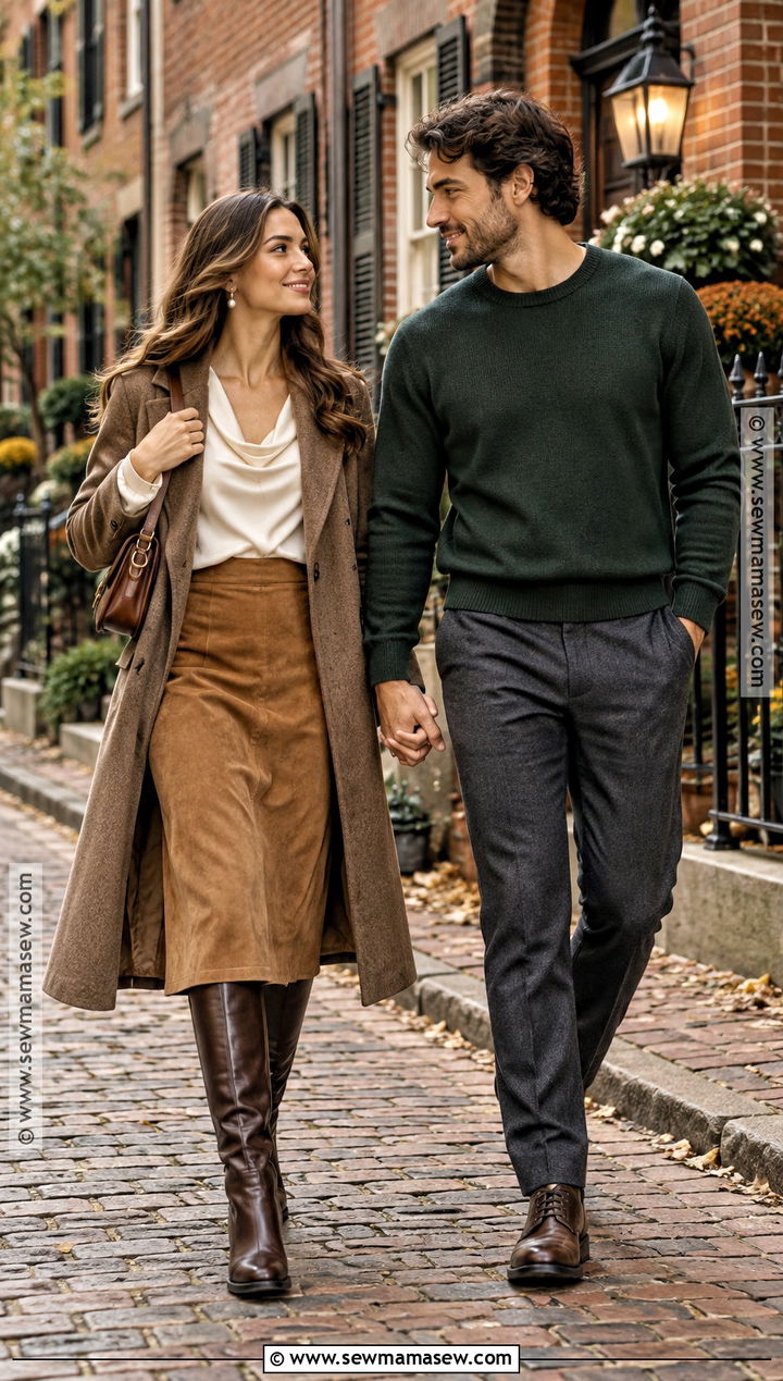 Suede Midi Skirt Engagement Photo Outfit - 15 engagement photo shoot outfits fall