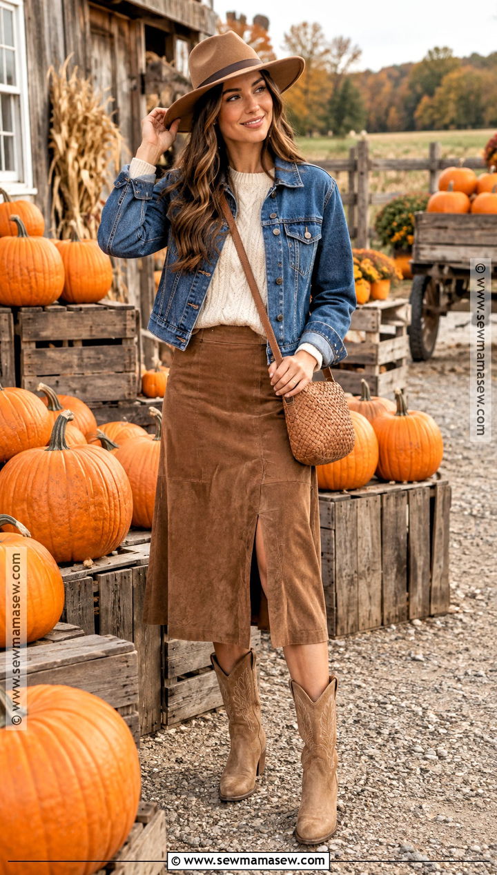 Suede Midi Skirt Pumpkin Patch Outfit - 20 skirt pumpkin patch outfit ideas