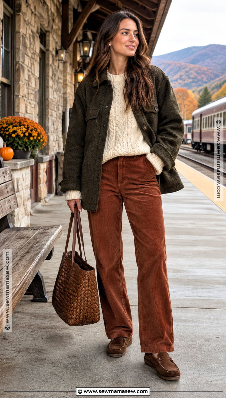 Suede Moccasins With Corduroy Pants and a Sweater - 15 womens shoes for fall
