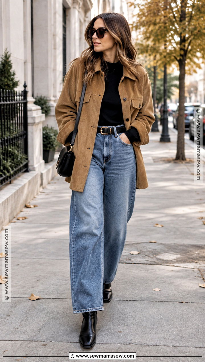 Suede Shirt Jacket With Baggy Denim - 15 Fall Fashion Ideas With Suede