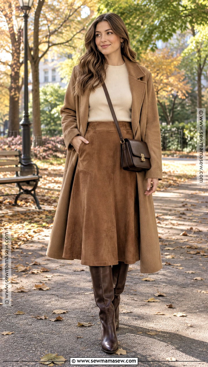 Suede Skirt And Sweater Autumn Outfit - 20 Feminine Autumn Outfits