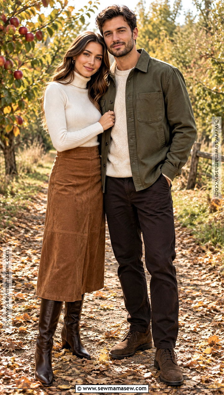 Suede Skirt And Turtleneck Engagement Photo Outfit - 15 engagement photo fall outfits
