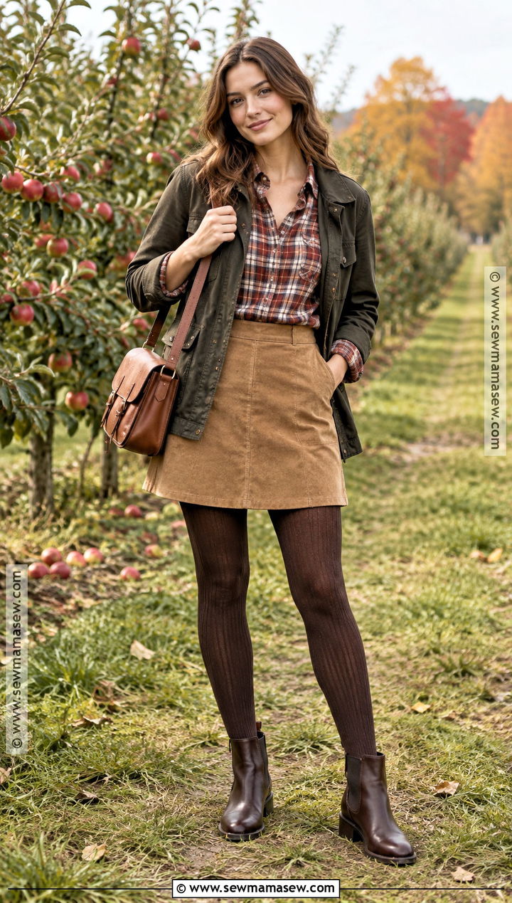 Suede Skirt With Plaid Shirt And Chelsea Boots - 25 suede skirt outfit fall ideas
