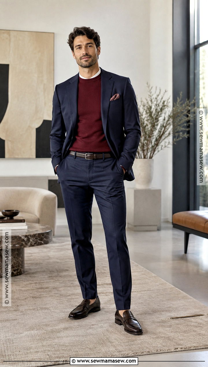 Suit And Crewneck Sweater Fall Outfit - 25 fall fashion ideas for men