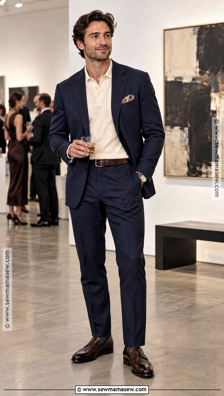 Suit And Knit Polo October Wedding Guest Outfit - 15 October Wedding Guest Outfits for Men