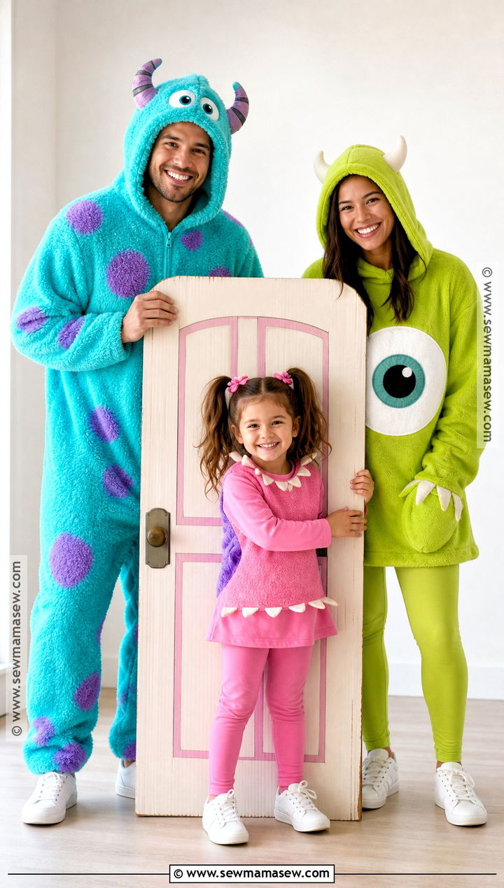 Sulley Mike And Boo Family Costume - 30 easy family costumes for 3