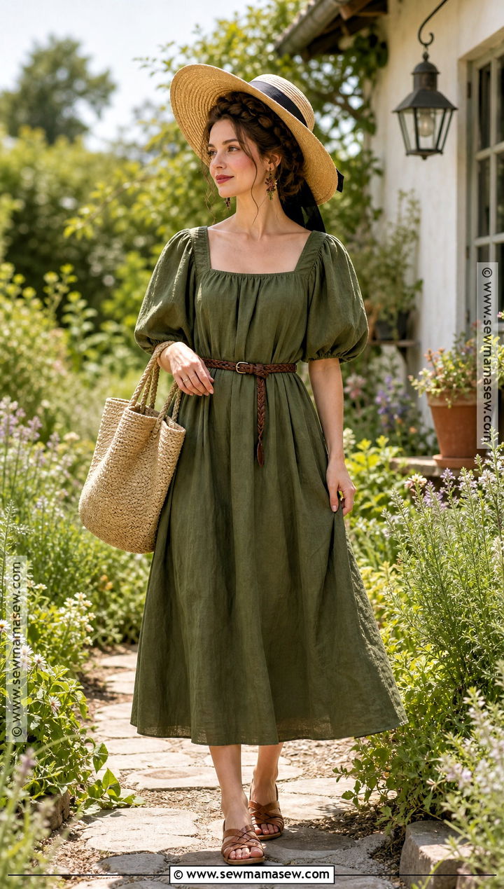 Summer Cottagecore Witch Outfit With Linen Dress - 30 cottagecore witch outfit ideas