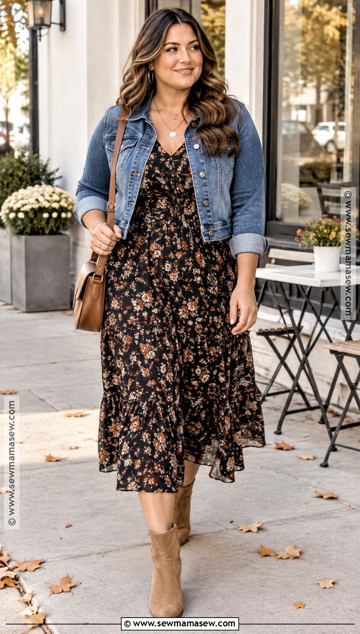 Summer To Fall Floral Midi Dress Outfit - 20 transition summer to fall outfits