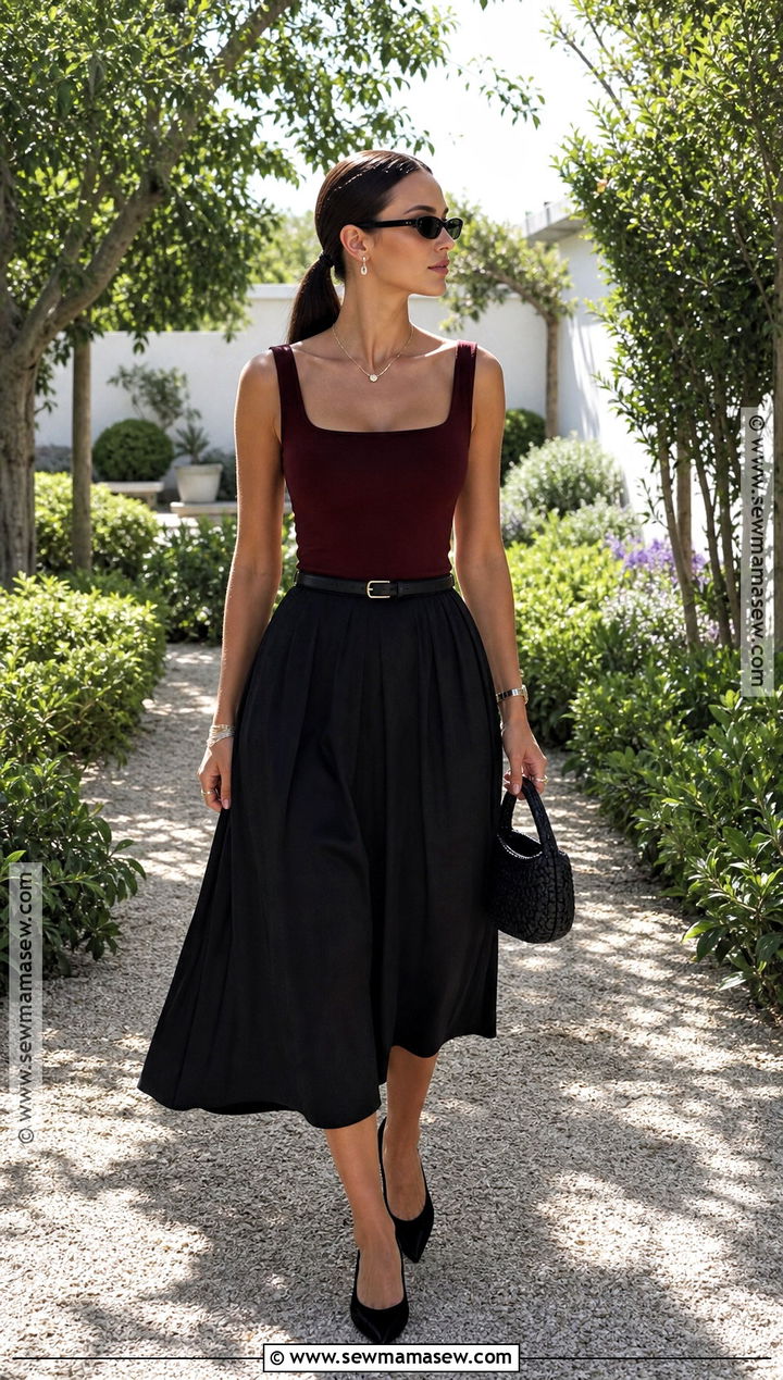 Summer Vampire Outfit With Black Midi Skirt - 50 vampire outfit ideas
