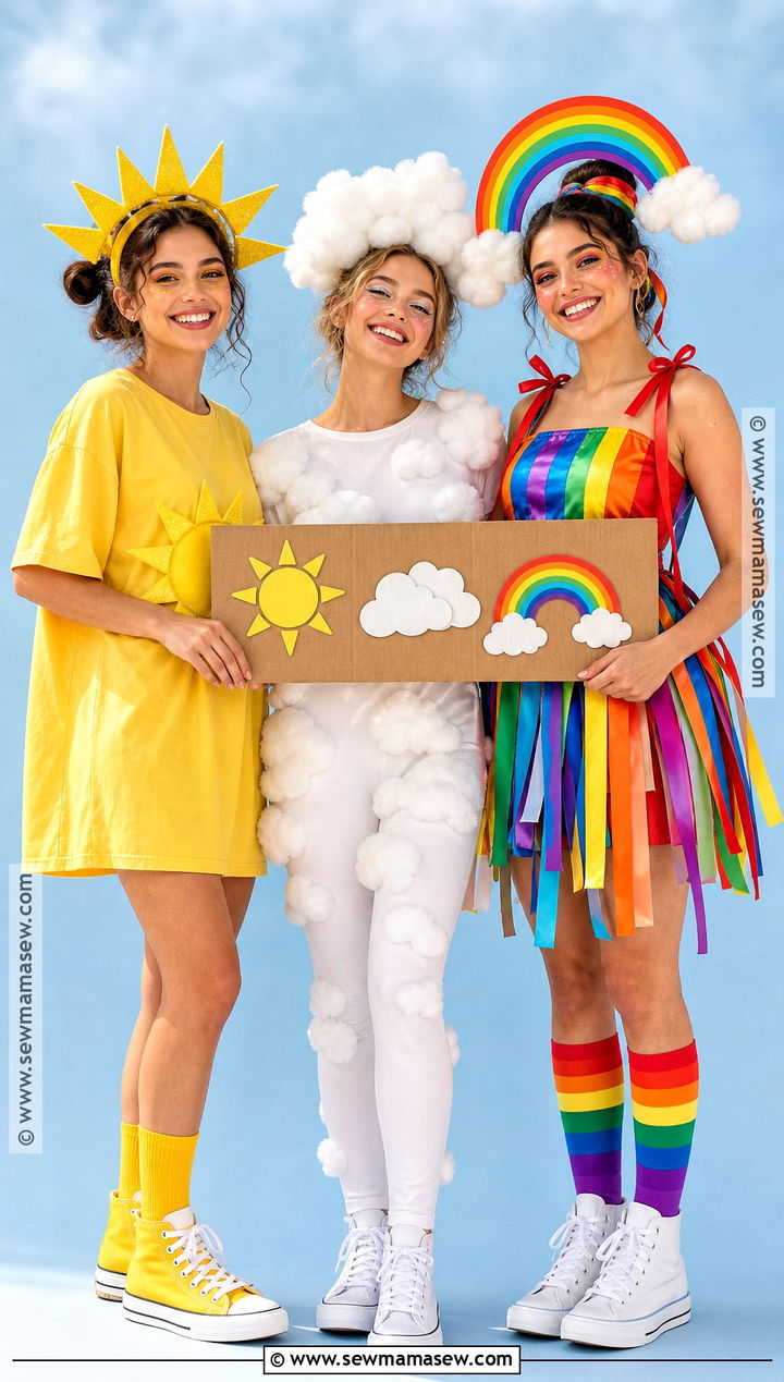 Sun Cloud And Rainbow Trio Costume - 30 simple trio halloween costumes