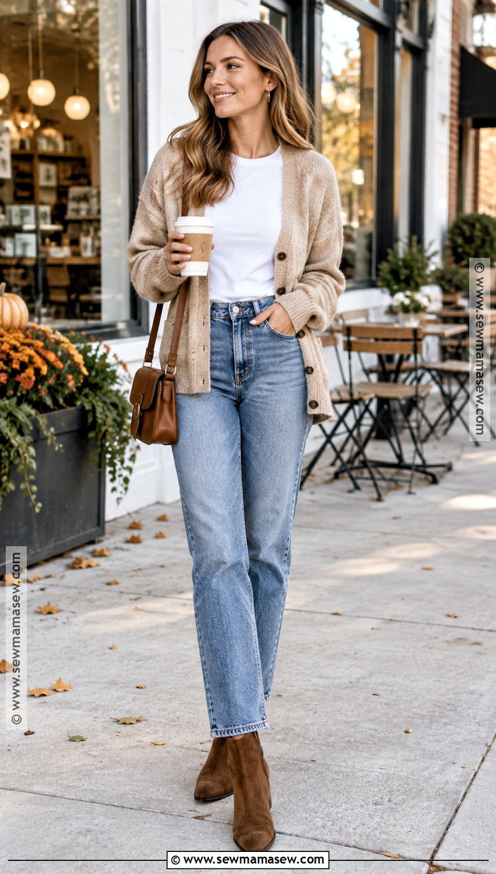 Sunday Fall Outfit With Cardigan And Straight Jeans - 20 sunday fall outfits