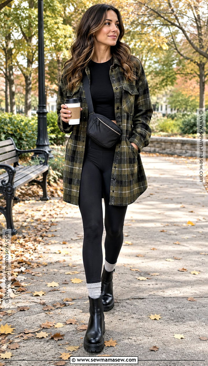 Sunday Fall Outfit With Shacket And Leggings - 20 sunday fall outfits