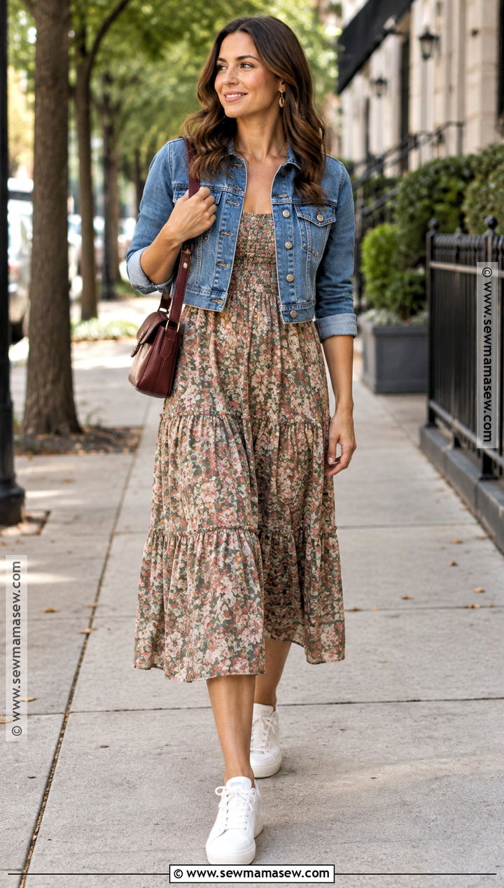 Sundress and Denim Jacket Outfit - 15 casual summer to fall transition outfits