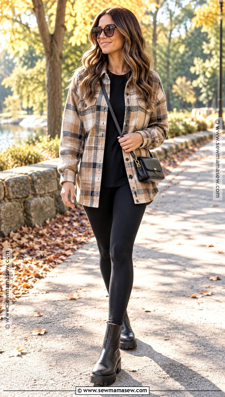 Sunny Fall Day Shacket And Leggings Outfit - 20 Sunny Fall Day Outfit Ideas