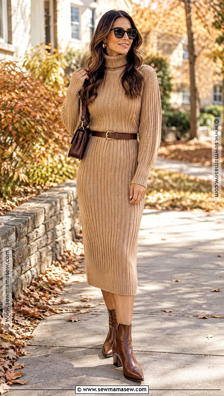 Sunny Fall Day Sweater Dress And Ankle Boots Outfit - 20 Sunny Fall Day Outfit Ideas
