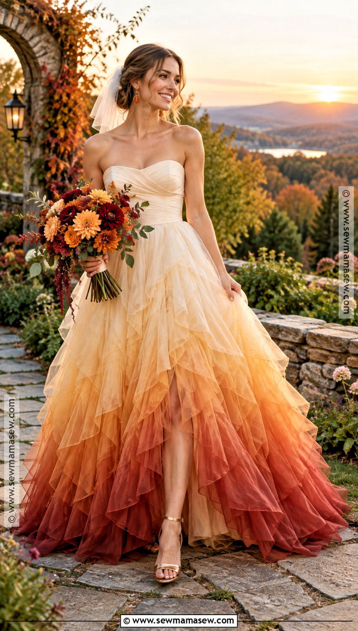 Sunset Ombre Wedding Dress - 15 fall ombre wedding dress ideas