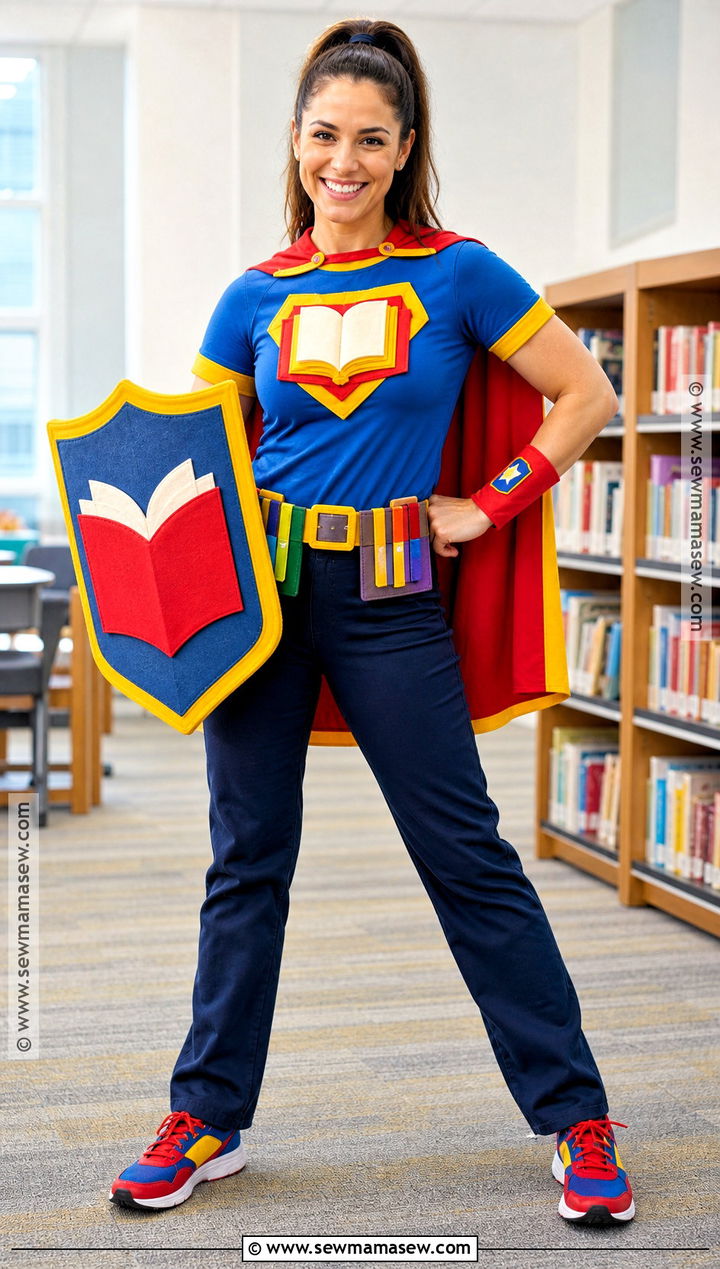 Super Librarian Costume With Bright Cape - 30 librarian costume ideas