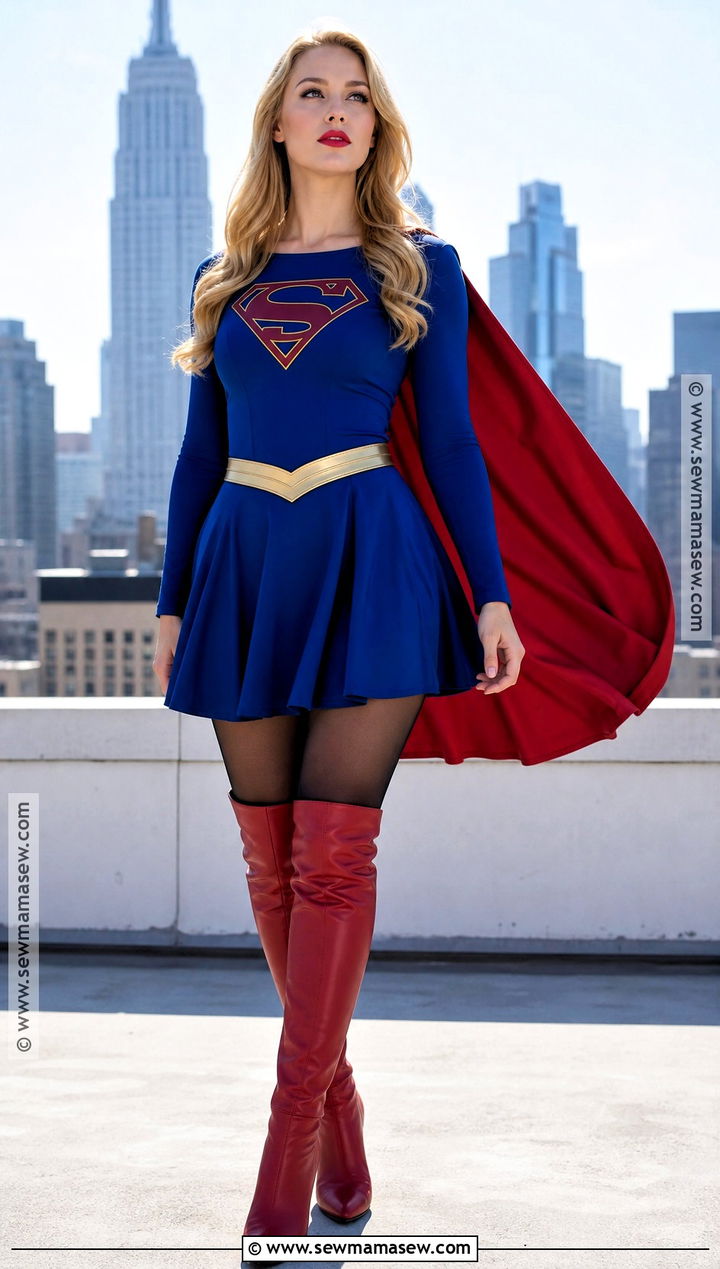 Supergirl Cosplay With Blue Dress And Red Cape - 40 female cosplay ideas
