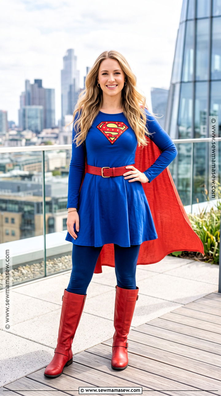 Supergirl Cosplay With Blue Dress And Red Cape - 30 cosplay female ideas