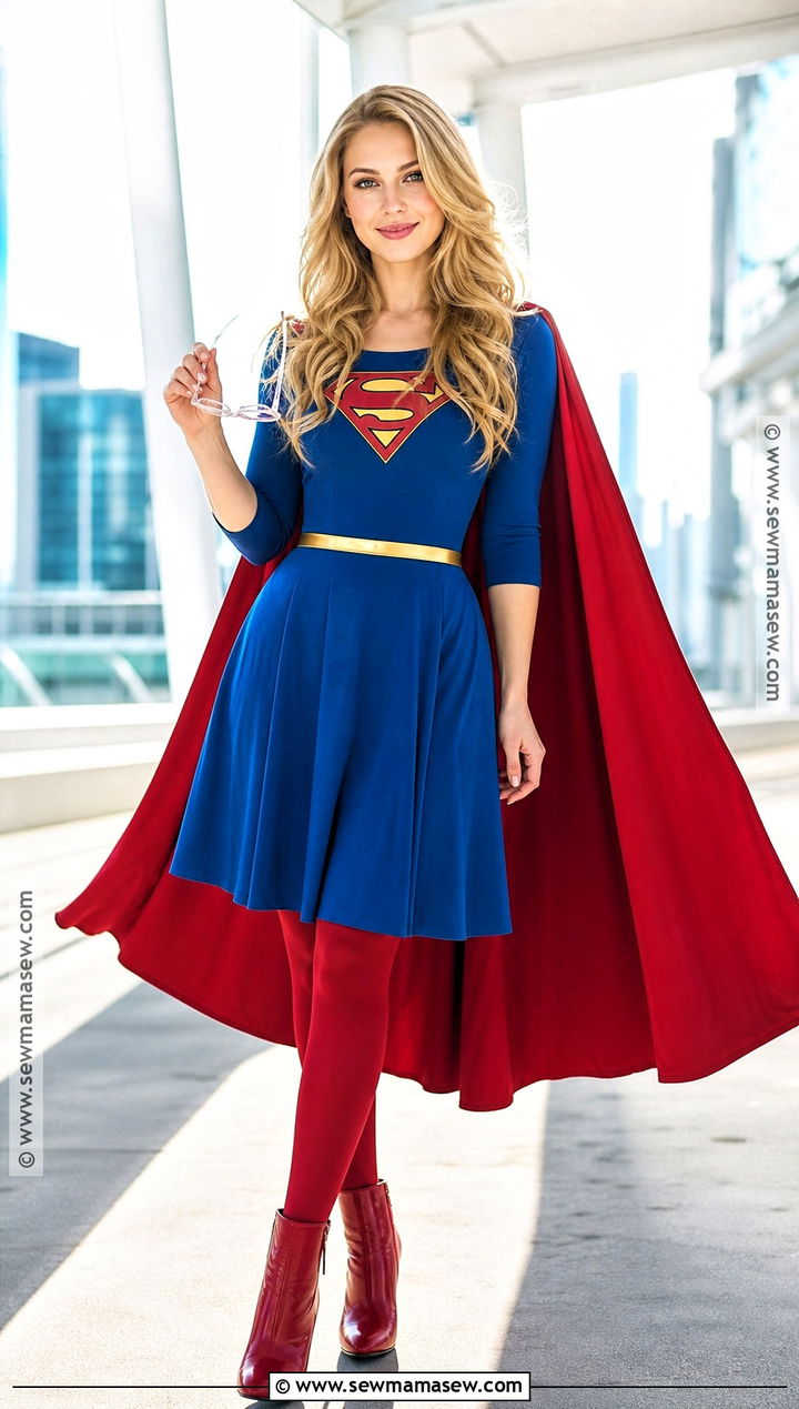 Supergirl Costume With Blue Dress And Red Cape - 30 super hero costume ideas