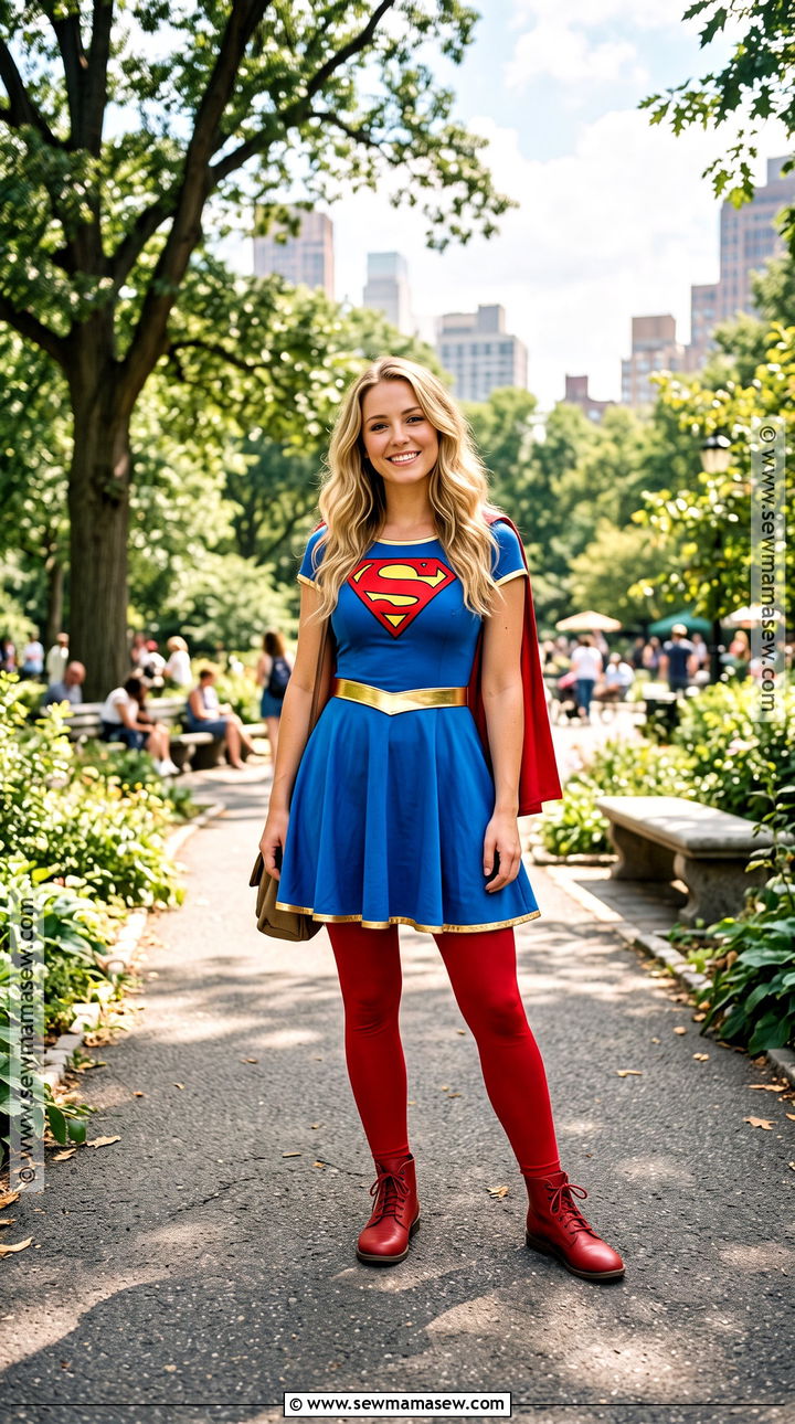 Supergirl Costume With Blue Dress And Red Cape - 30 superhero costume ideas