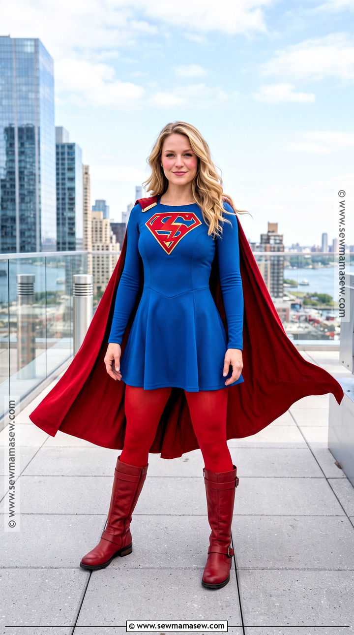 Supergirl Costume With Blue Dress And Red Cape - 30 Female Superhero Costumes