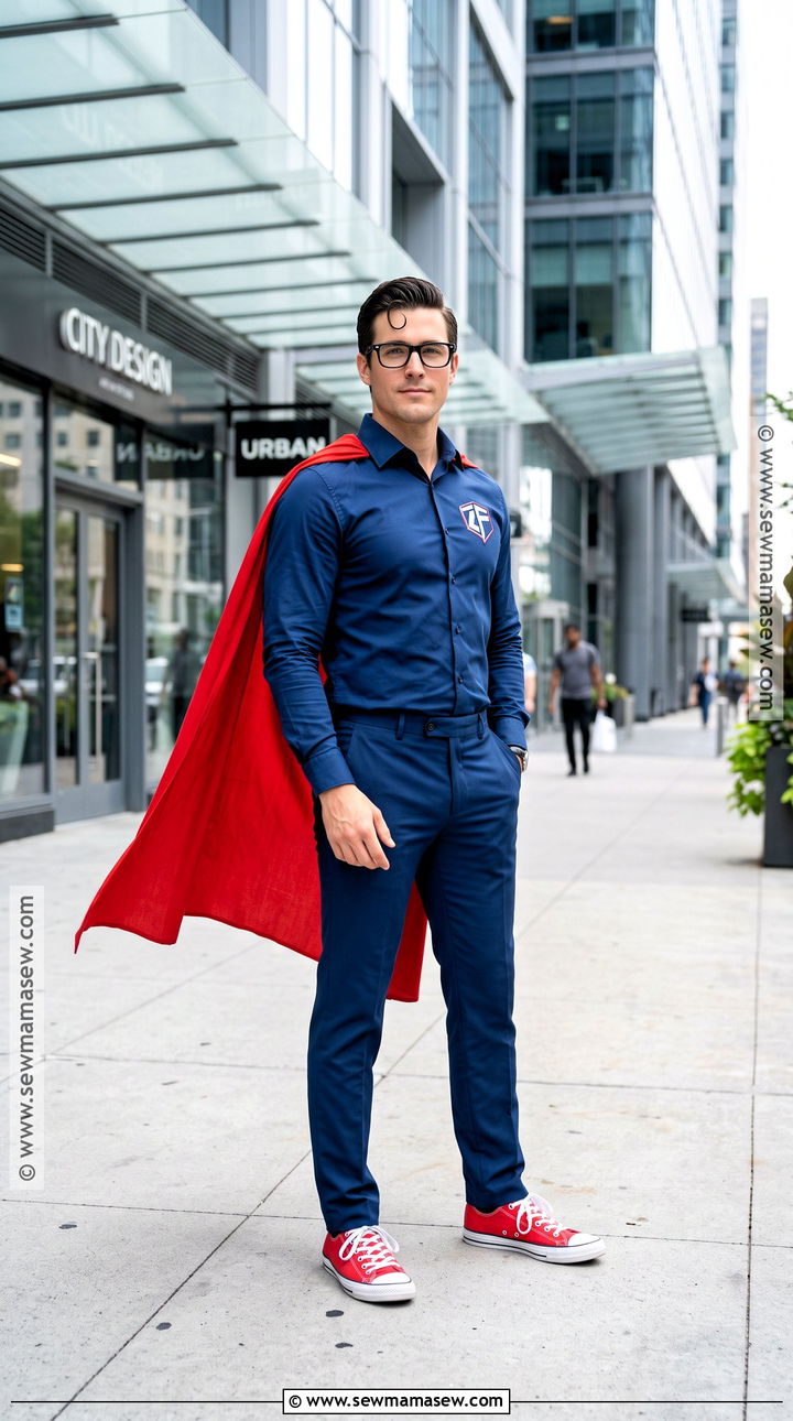 Superman Costume With Blue Shirt And Red Cape - 30 character costume ideas