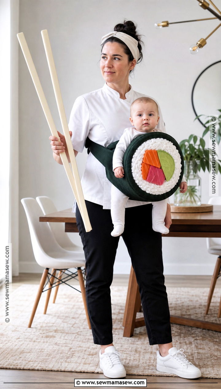 Sushi Chef And Baby Sushi Roll Costume - 35 mom and baby halloween costumes