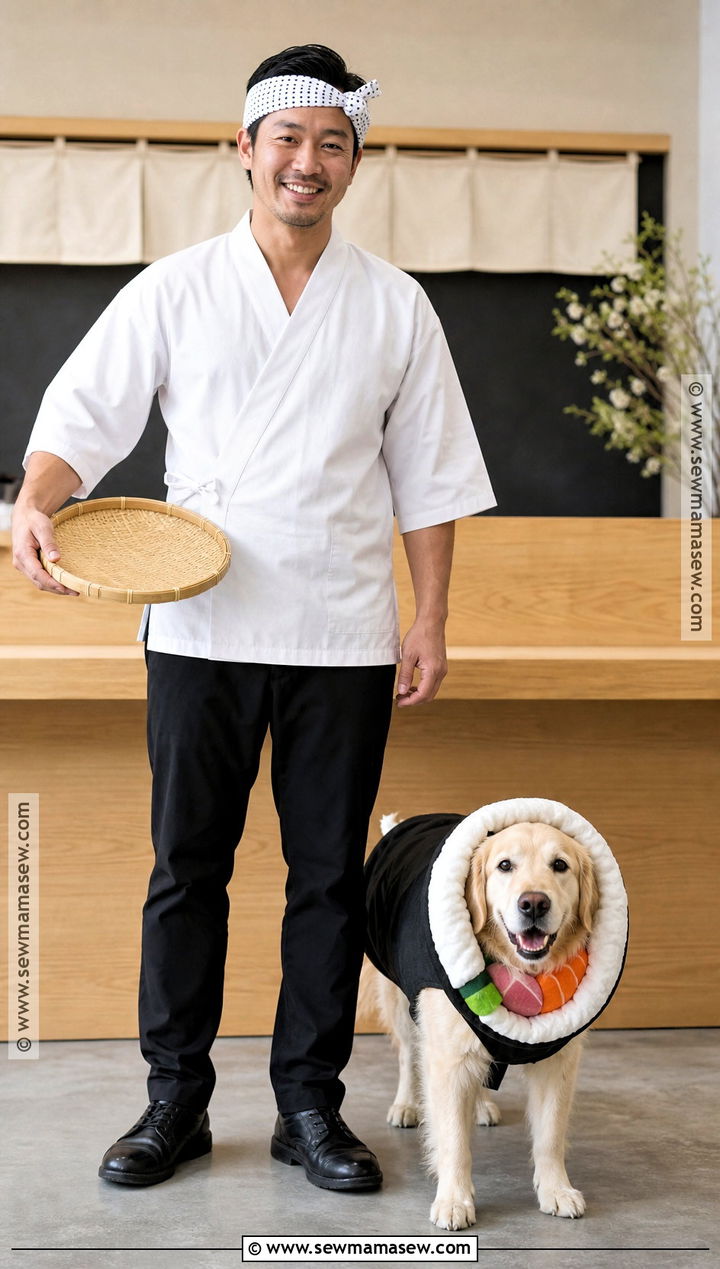 Sushi Chef and Sushi Roll Dog and Owner Costume - 30 dog and owner costumes