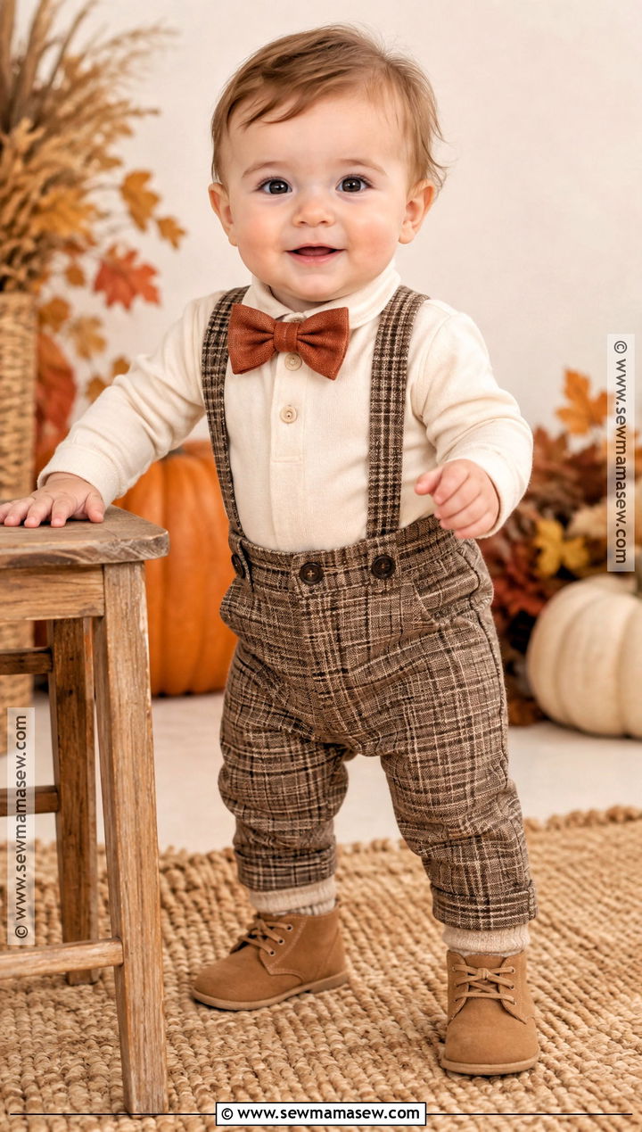Suspender Pants and Bow Tie Bodysuit - 15 first thanksgiving outfit ideas for boys