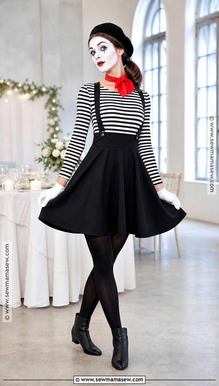 Suspender Skirt Mime Costume With Striped Top - 30 Mime Costume Ideas for Women