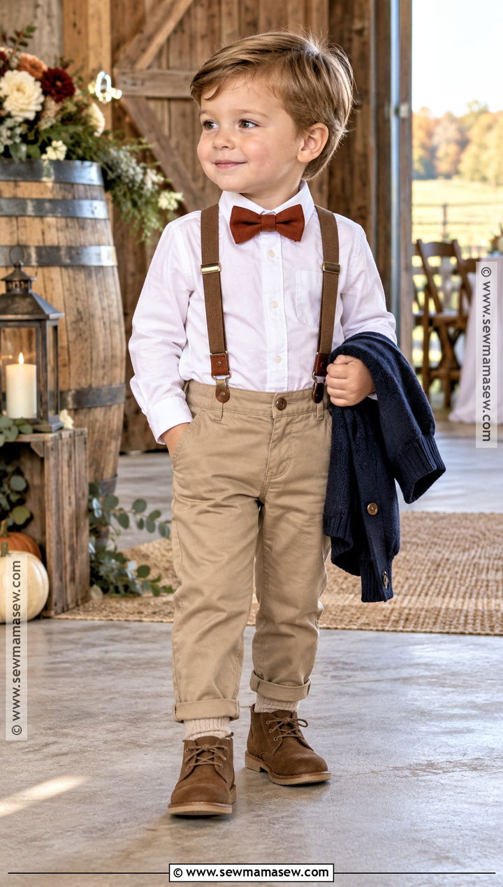 Suspenders And Khaki Pants Fall Wedding Outfit - 15 toddler boy wedding outfit fall ideas