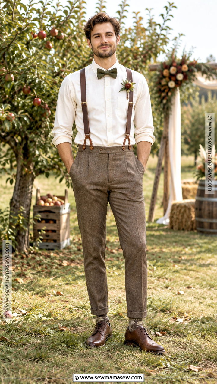 Suspenders With Brown Trousers - 15 fall casual groom attire ideas