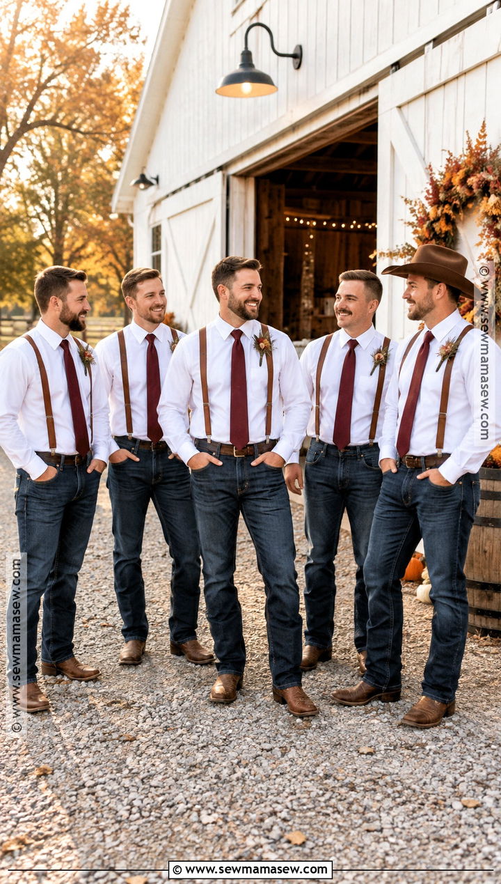 Suspenders With White Shirt And Jeans - 15 fall wedding groomsmen attire western ideas