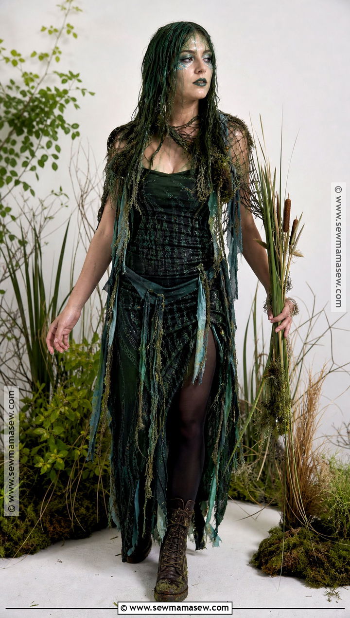 Swamp Siren Costume With Green Tattered Dress - 35 scary halloween costume ideas for women