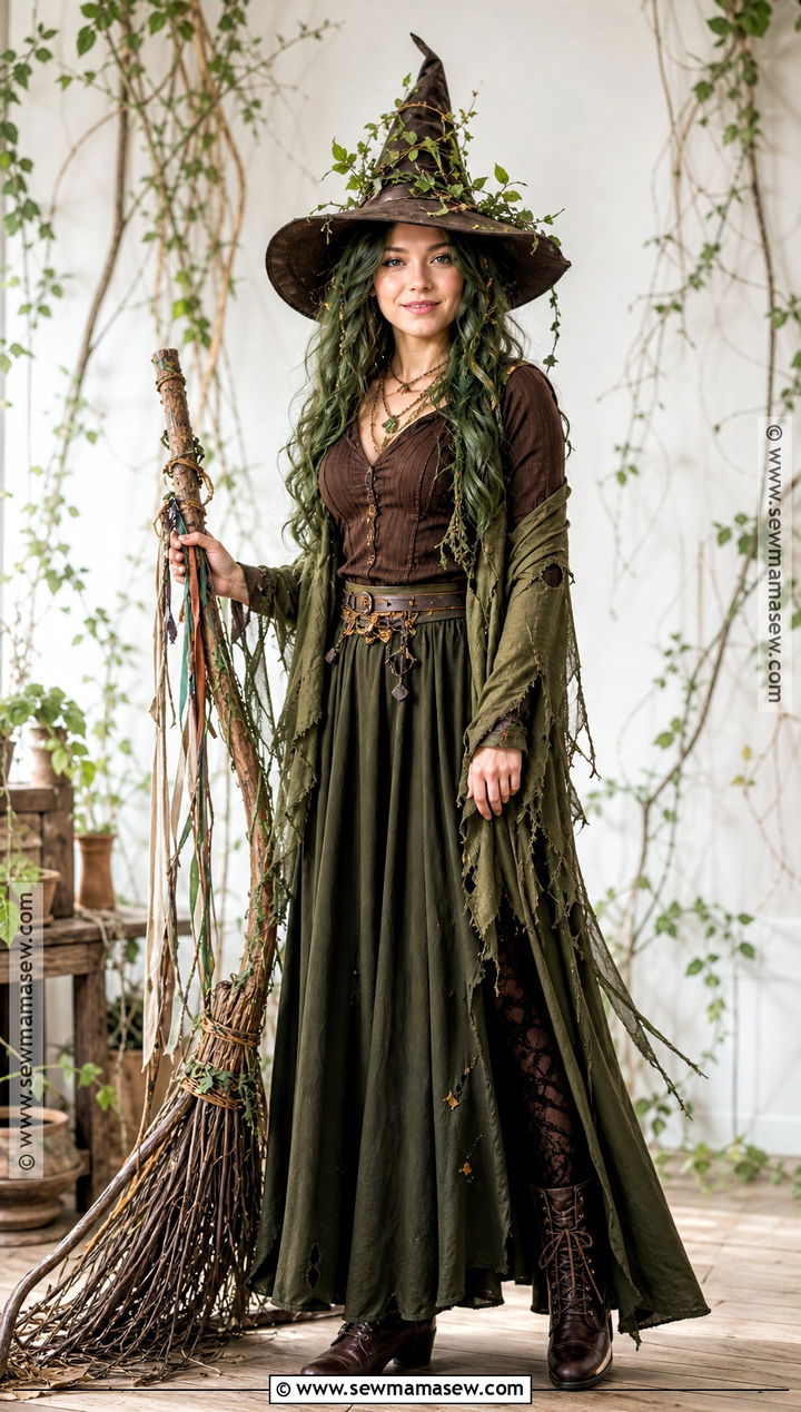 Swamp Witch Costume With Moss Green Hair - 30 green hair halloween costumes