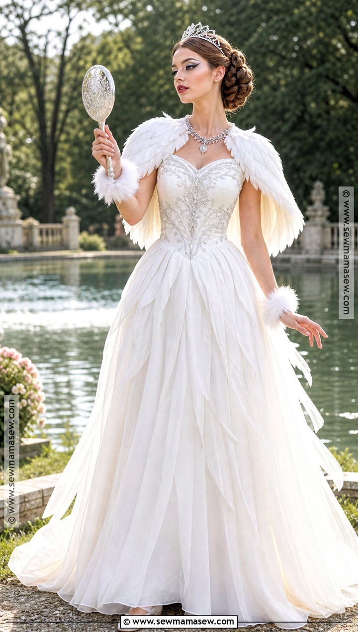 Swan Princess Costume With Feather Cape - 30 White Dress Costume Ideas