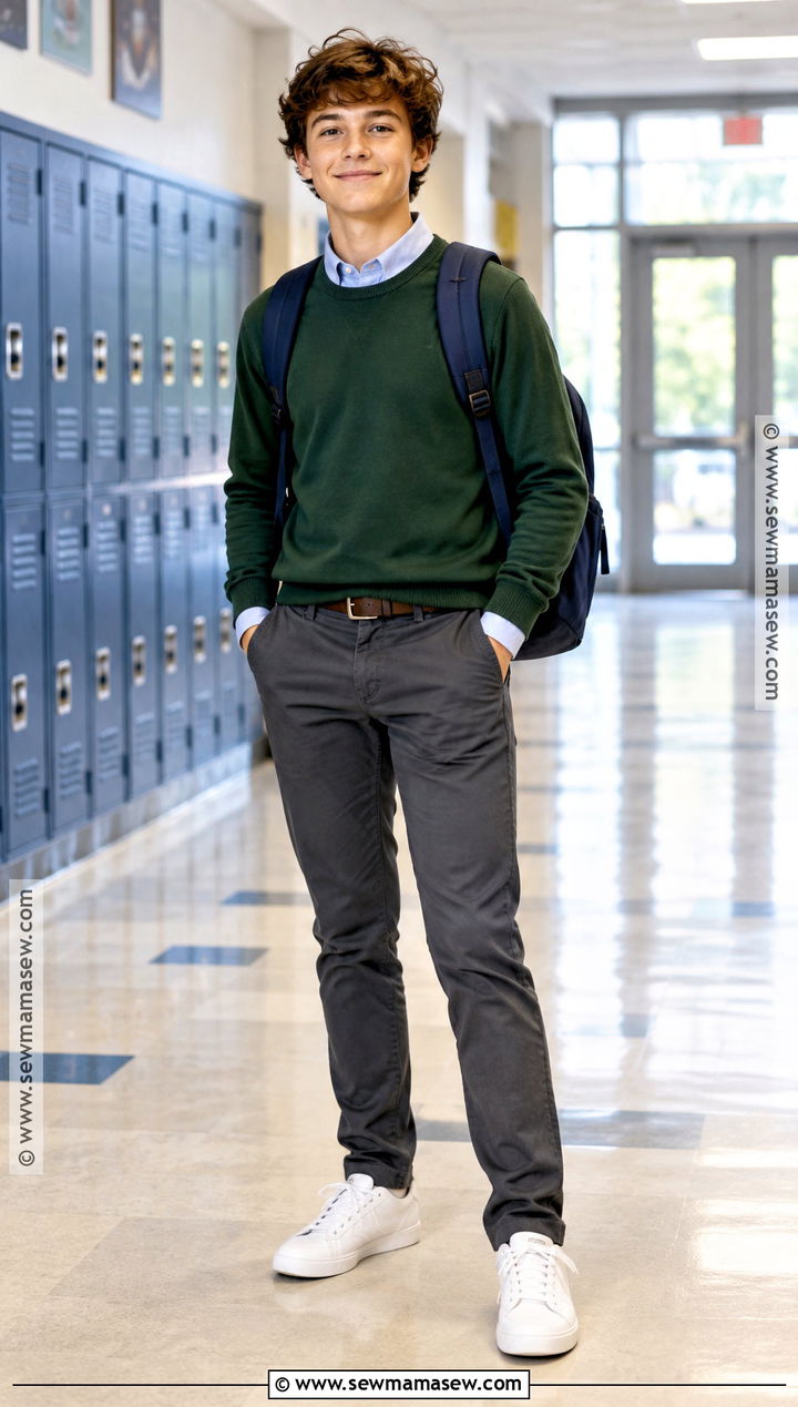 Sweater And Collared Shirt School Outfit - 20 back to school boy outfits