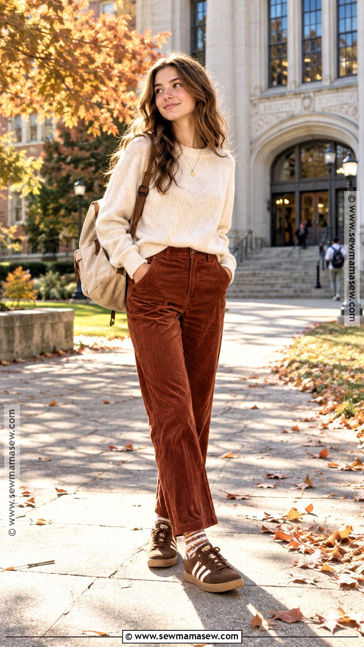 Sweater And Corduroy Pants With Sambas - 20 back to school outfits with sambas