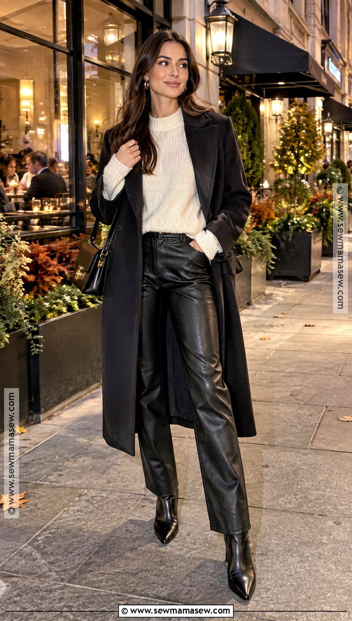 Sweater And Leather Pants Fall Dinner Outfit - 20 dinner fall outfit ideas