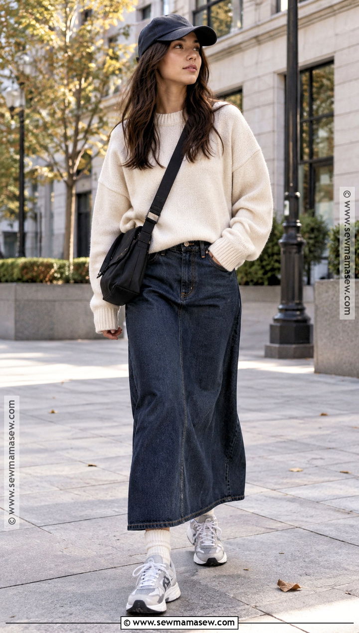 Sweater And Maxi Skirt Streetwear Outfit - 20 Streetwear Fashion Women Fall Ideas
