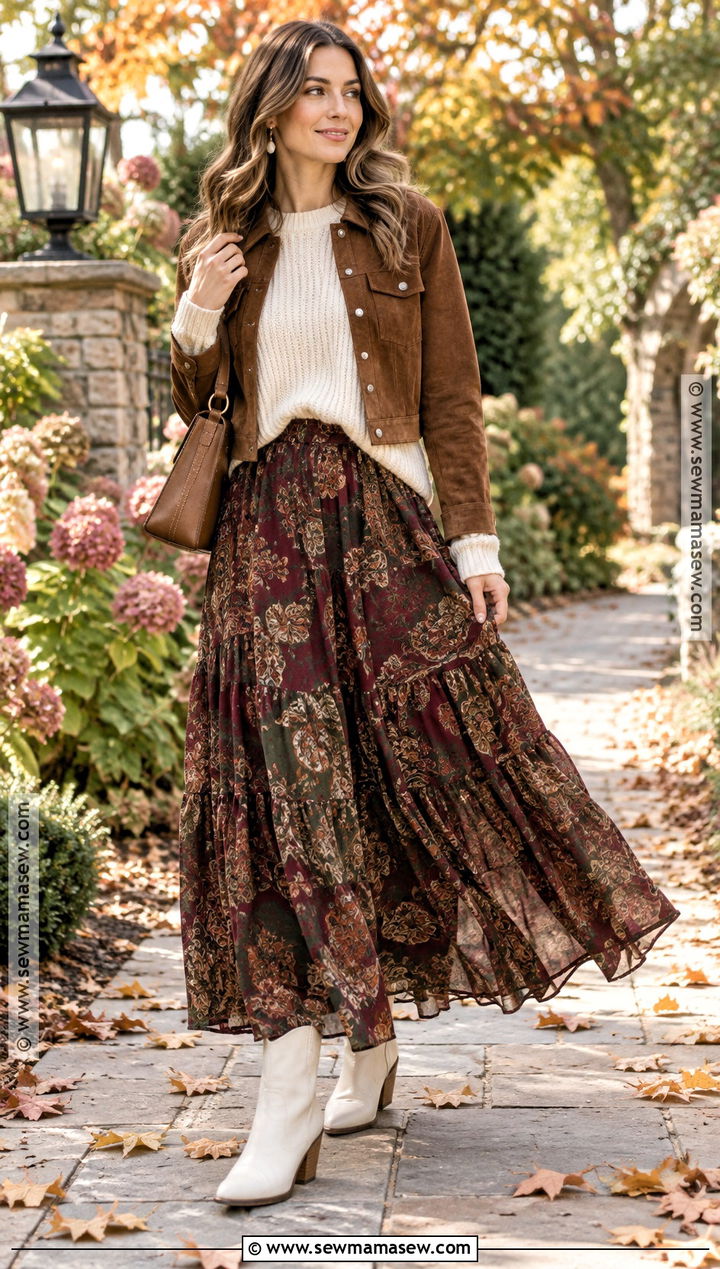 Sweater And Maxi Skirt With White Boots - 20 Fall Outfits With White Boots