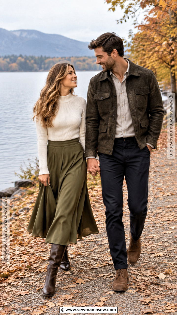 Sweater And Midi Skirt Fall Engagement Outfit - 20 engagement picture outfits fall